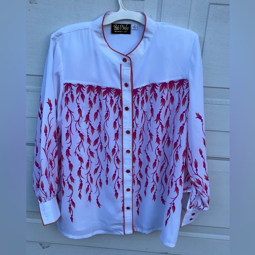 Women's VTG Bob Mackie wearable art button blouse top 1X